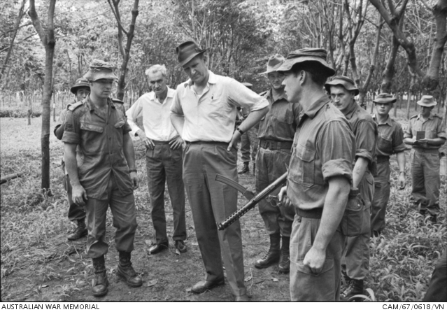 NUI DAT, VIETNAM, 7TH BATTALION, THE ROYAL AUSTRALIAN REGIMENT (7RAR) with F1 SMG