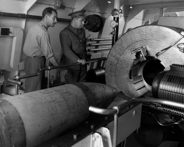 Inside the 15 inch gun turret